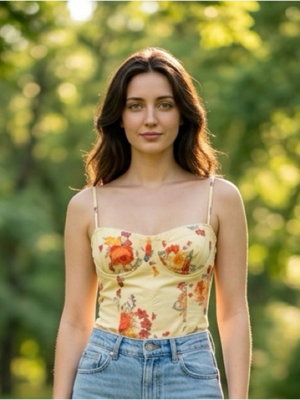 NWT DANIELLE BERNSTEIN Yellow Floral Bustier Camisole NO Offers - Picture 2 of 3